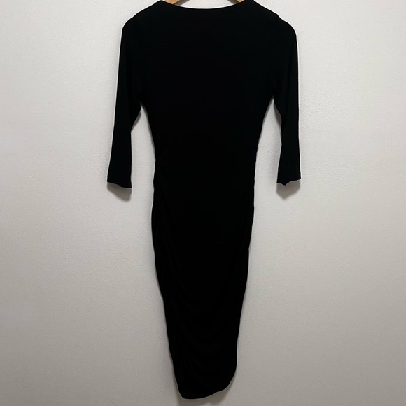A PEA IN THE POD Black Modal Blend Ruched Sides Midi Dress 3/4 Sleeve Size Small - Picture 3 of 8